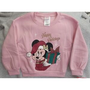 Disney Minnie Mouse Pink Sweatshirt Size 4 Happy Holidays NWT